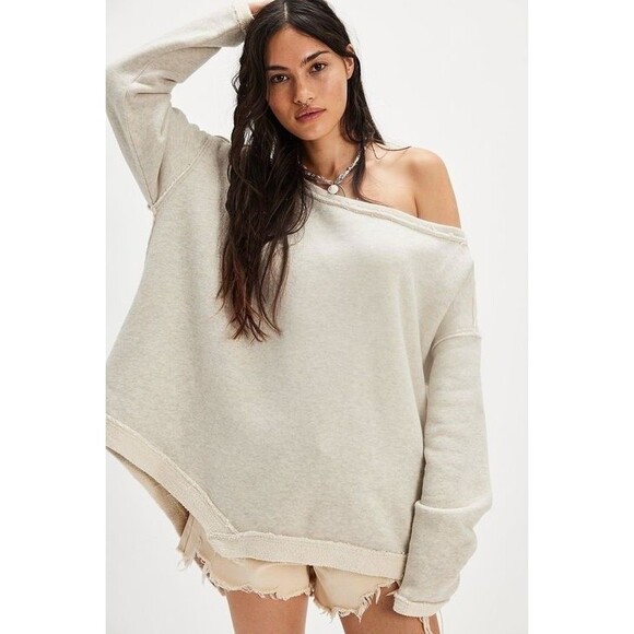 Free People Conrad Pullover Sweatshirt Top Off Shoulder Long Sleeve L NWT 283718 - Picture 1 of 8